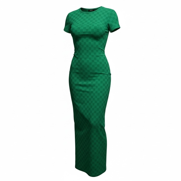 Amanda Uprichard Rosaria Checkered Crew Neck Maxi Dress in Green, Sz Small - Picture 4 of 6